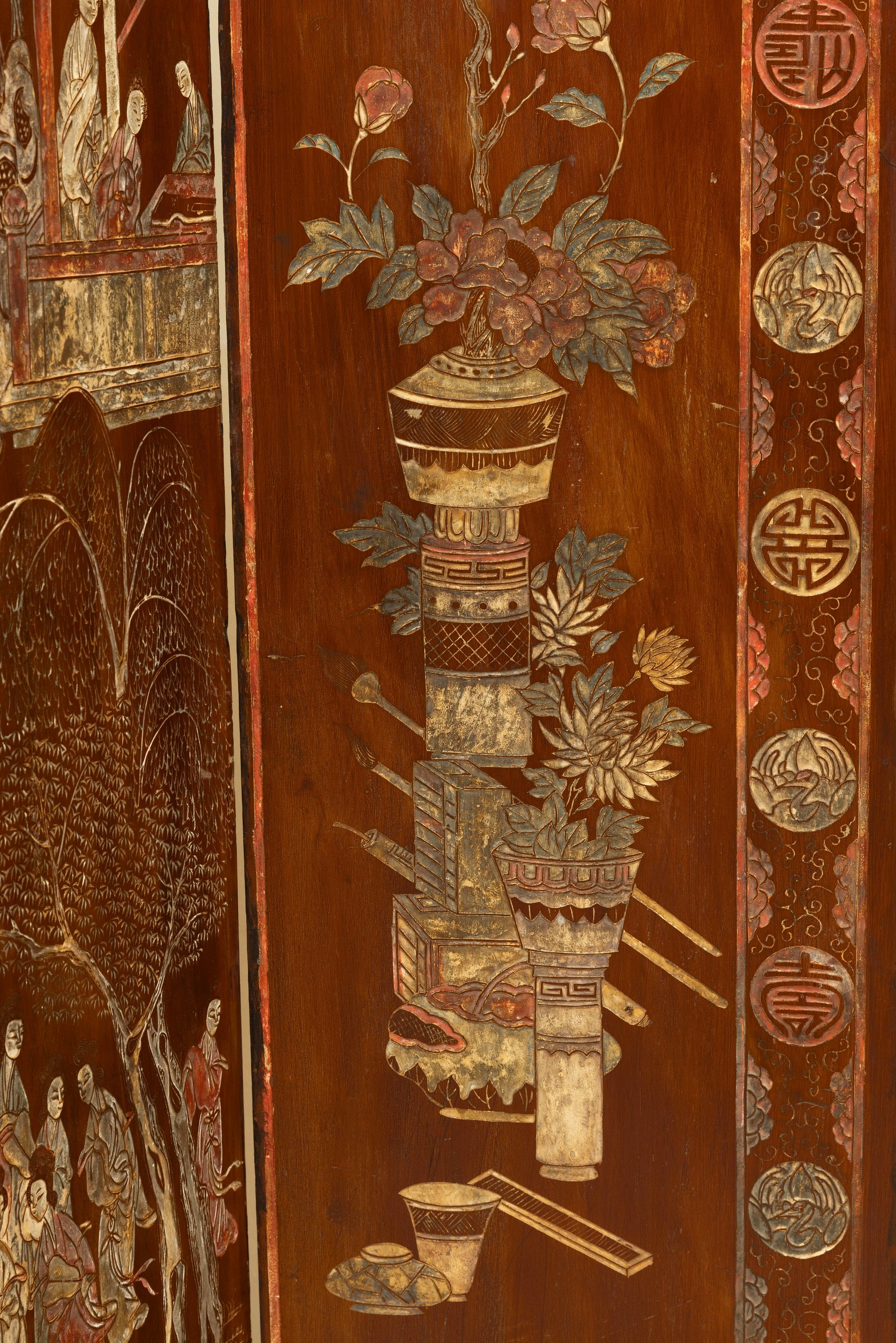 Cina, Paravento a otto ante con scena di corte, Dinastia Qing (epoca Kangxi, 1662-1722)