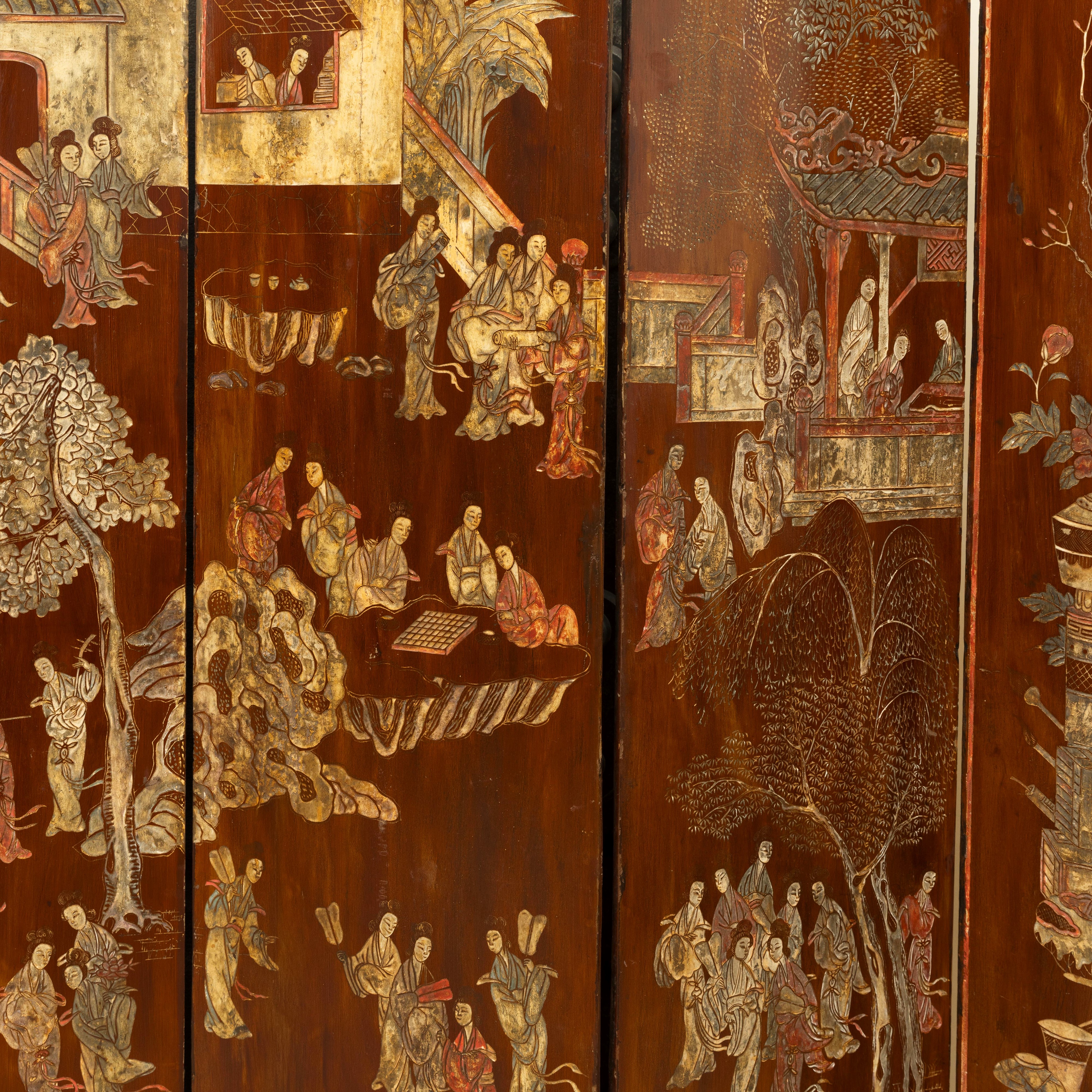 Cina, Paravento a otto ante con scena di corte, Dinastia Qing (epoca Kangxi, 1662-1722)