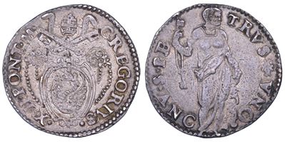 Ugo Boncompagni (Gregorio XIII), Testone dello Stato Pontificio, 1572-1585, Ancona
