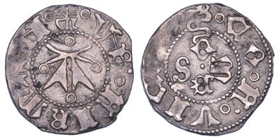 Francesco Sforza (1434-1466), Bolognino, con lettera A e legenda "OMES. CNI 12"
