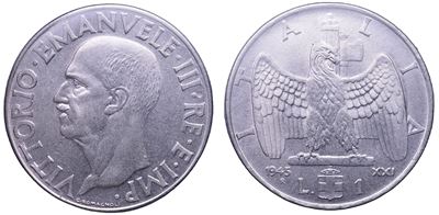 Vittorio Emanuele III di Savoia, Lira 1943 (Regno d’Italia), nichel