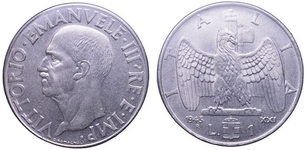 REGNO D'ITALIA. VITTORIO EMANUELE III DI SAVOIA, 1900-1946. Lira 1943. Impero.