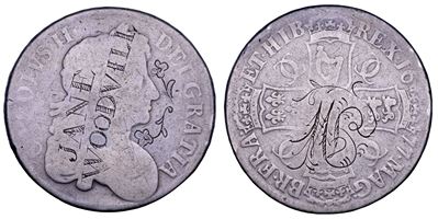 Regno Unito, Charles II (1660-1685), Crown 1677, argento, incisioni “Jane Woodvill”
