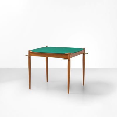 Tavolo da gioco in legno con piano in panno e posaceneri estraibili