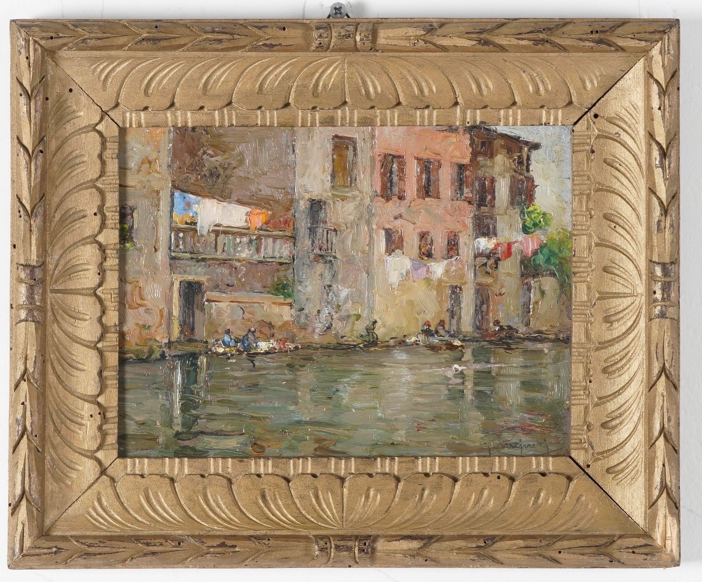 Guido Meineri - Veduta fluviale con lavandaie