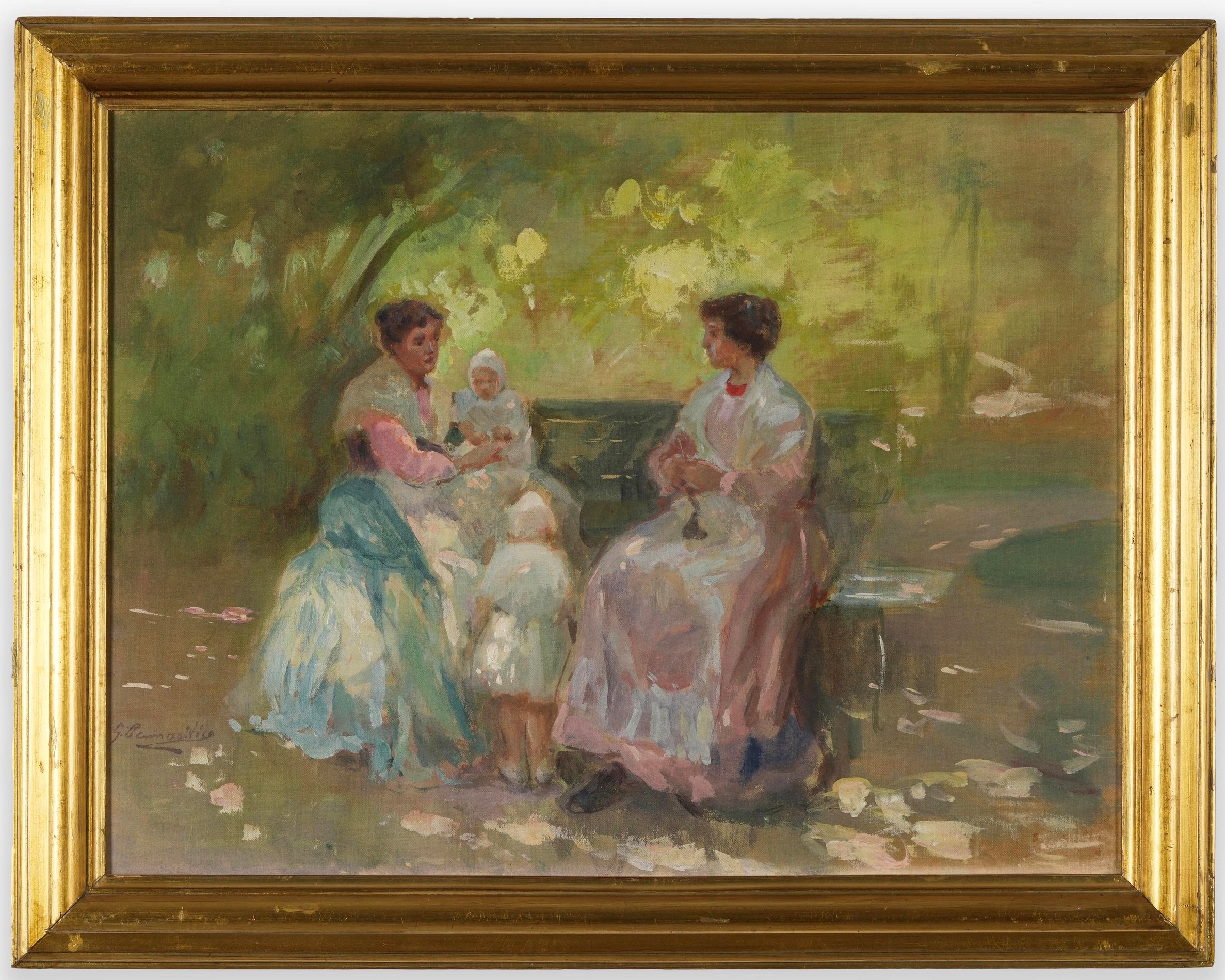 Giuseppe Pennasilico - Figure al parco, olio su tavola