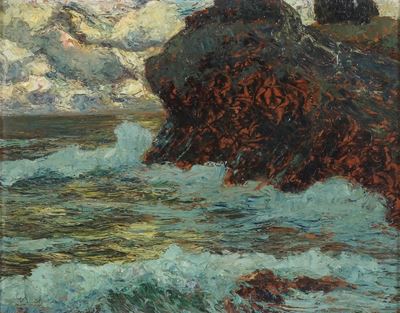 Scoglio a Sori (notturno), olio su tavola