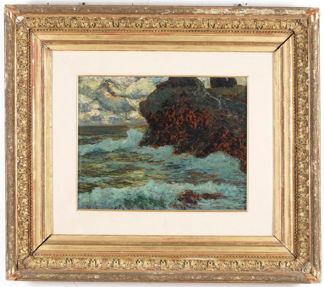 Giuseppe Sacheri - Scoglio a Sori (notturno), olio su tavola