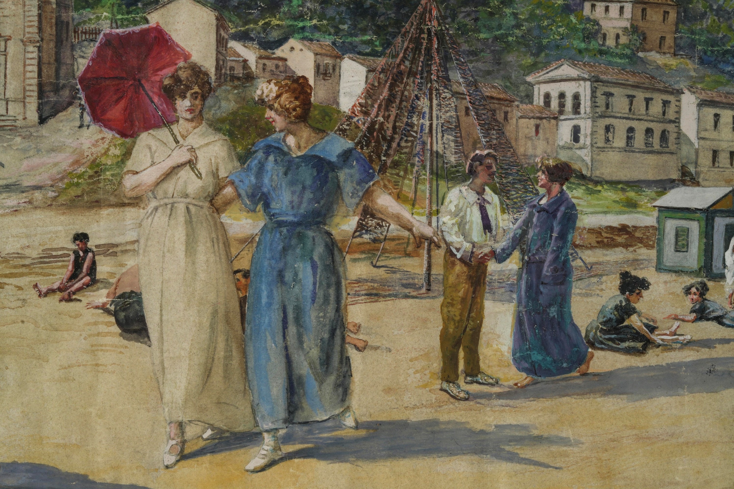 Gennaro D'amato - Figure sulla spiaggia, acquerello
