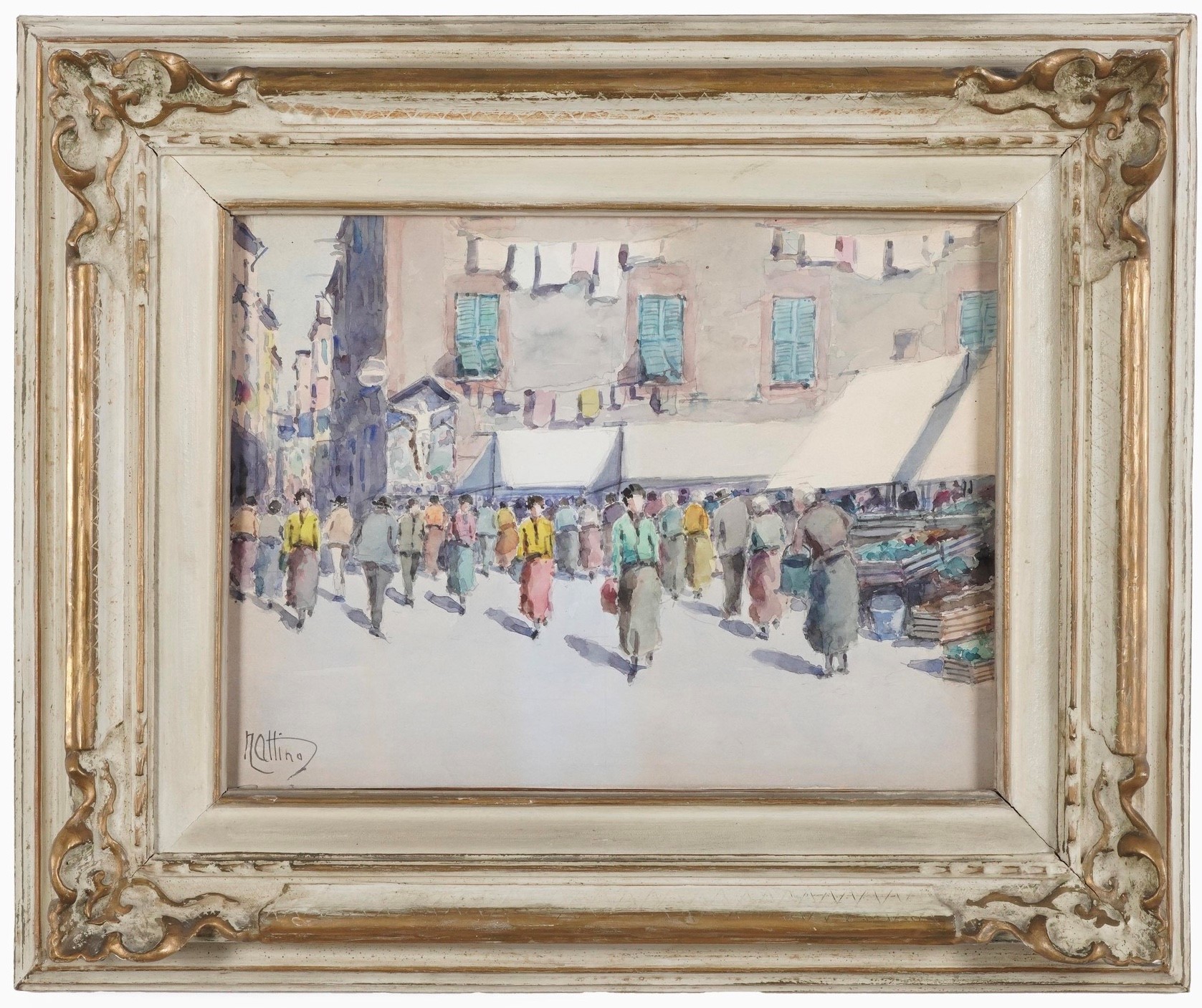 Vittorio Nattino - Mercato (Sestri), acquerello su carta