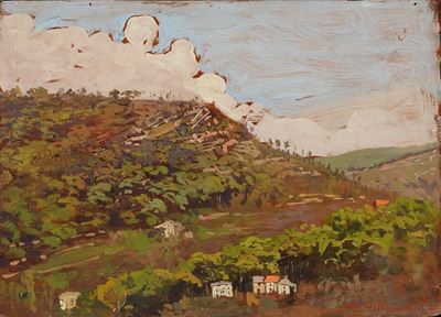Paesaggio, olio su tavoletta