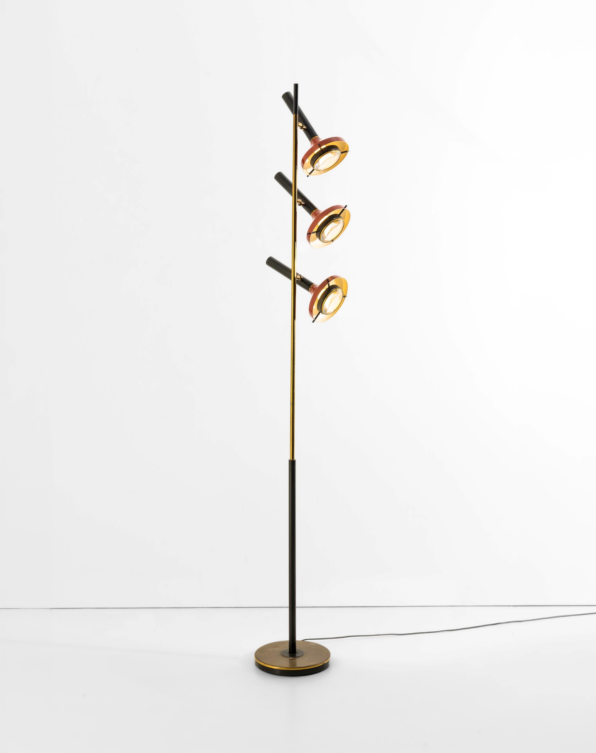 Oscar Torlasco - Lampada da terra in ottone con diffusori orientabili