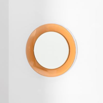 Specchiera mod. 1669 in vetro colorato, specchiato e ottone