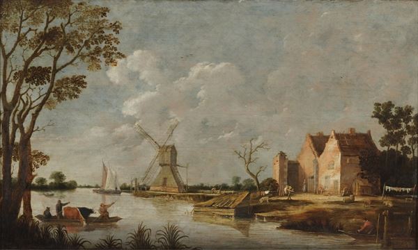 Paesaggio con canale e mulino