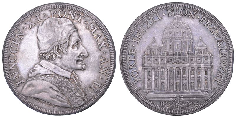 STATO PONTIFICIO. INNOCENZO XI (Benedetto Odescalchi), 1676-1689. Piastra A. II. Roma.  - Asta Numismatica - Cambi Casa d'Aste