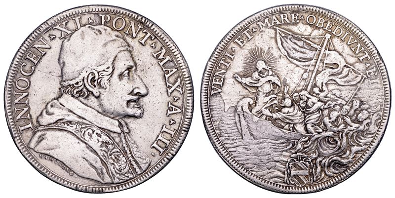 STATO PONTIFICIO. INNOCENZO XI (Benedetto Odescalchi), 1676-1689. Piastra A. III. Roma.  - Asta Numismatica - Cambi Casa d'Aste