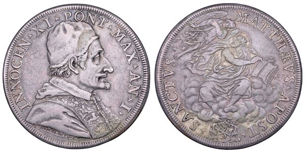 STATO PONTIFICIO. INNOCENZO XI (Benedetto Odescalchi), 1676-1689. Piastra A. I. Roma.