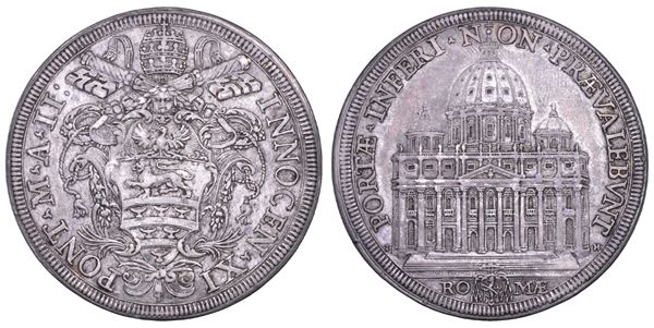 STATO PONTIFICIO. INNOCENZO XI (Benedetto Odescalchi), 1676-1689. Piastra A. II. Roma.