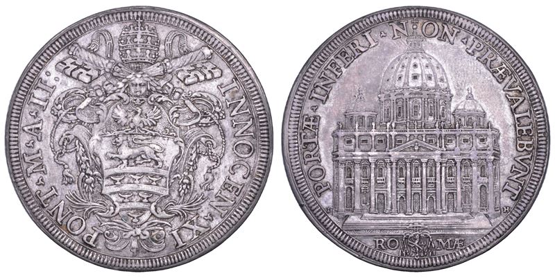 STATO PONTIFICIO. INNOCENZO XI (Benedetto Odescalchi), 1676-1689. Piastra A. II. Roma.  - Asta Numismatica - Cambi Casa d'Aste