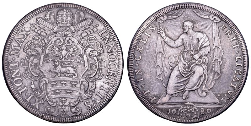 STATO PONTIFICIO. INNOCENZO XI (Benedetto Odescalchi), 1676-1689. Piastra 1680. Roma.  - Asta Numismatica - Cambi Casa d'Aste