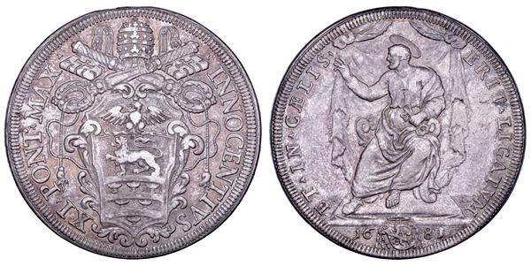 STATO PONTIFICIO. INNOCENZO XI (Benedetto Odescalchi), 1676-1689. Piastra 1681. Roma.