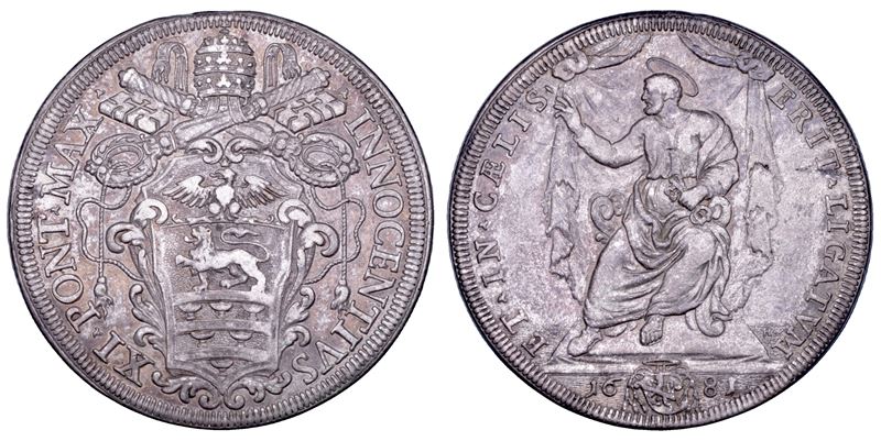 STATO PONTIFICIO. INNOCENZO XI (Benedetto Odescalchi), 1676-1689. Piastra 1681. Roma.  - Asta Numismatica - Cambi Casa d'Aste