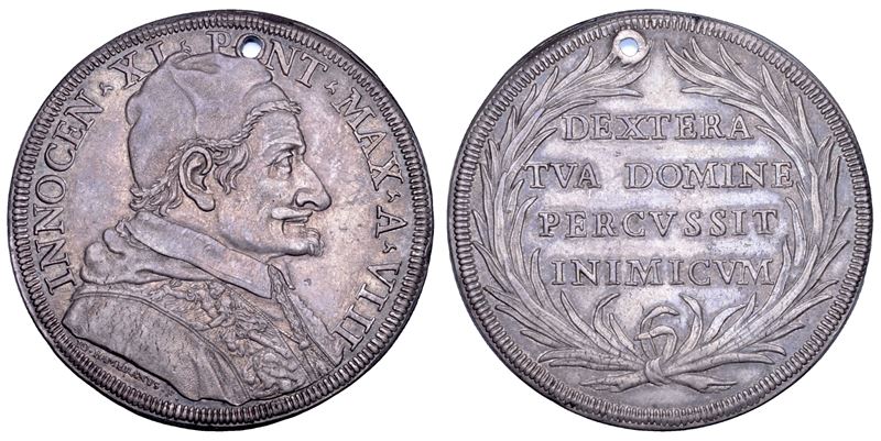 STATO PONTIFICIO. INNOCENZO XI (Benedetto Odescalchi), 1676-1689. Piastra A. VIII. Roma.  - Asta Numismatica - Cambi Casa d'Aste
