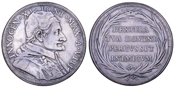 STATO PONTIFICIO. INNOCENZO XI (Benedetto Odescalchi), 1676-1689. Piastra A. VIII. Roma.