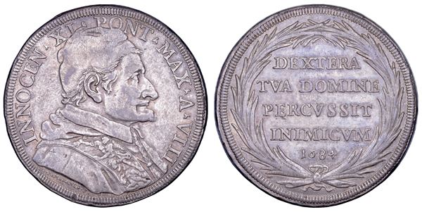 STATO PONTIFICIO. INNOCENZO XI (Benedetto Odescalchi), 1676-1689. Piastra A. VIII/1684. Roma.