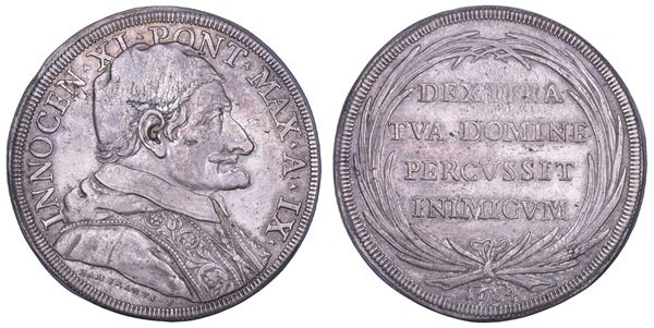STATO PONTIFICIO. INNOCENZO XI (Benedetto Odescalchi), 1676-1689. Piastra A. IX/1684. Roma.