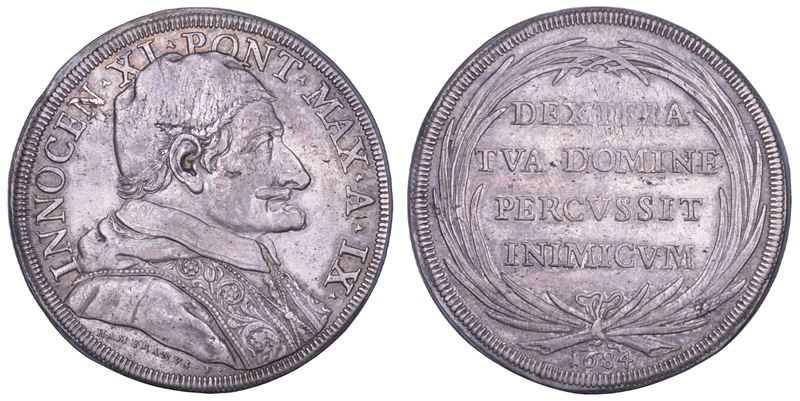 STATO PONTIFICIO. INNOCENZO XI (Benedetto Odescalchi), 1676-1689. Piastra A. IX/1684. Roma.  - Asta Numismatica - Cambi Casa d'Aste