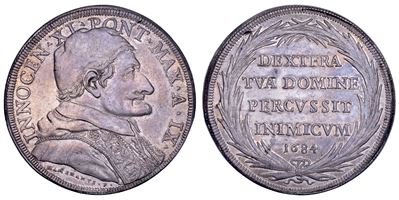 Innocenzo XI (Benedetto Odescalchi), Stemma/rovescio “Dextera tua domine percussit inimicum” 1684...