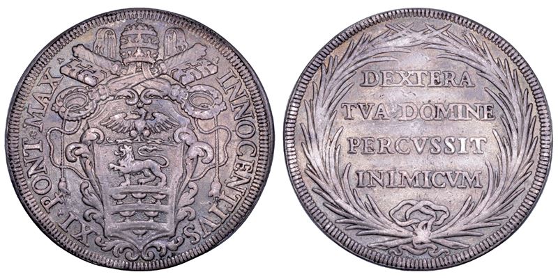 STATO PONTIFICIO. INNOCENZO XI (Benedetto Odescalchi), 1676-1689. Piastra. Emissione commemorativa per la vittoria contro i Turchi a Vienna.  - Asta Numismatica - Cambi Casa d'Aste