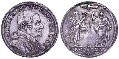 Pietro Ottoboni (Alessandro VIII), Piastra pontificia con busto e Santi Pietro e Paolo, argento