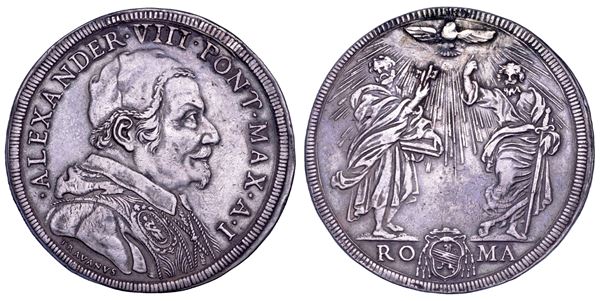 STATO PONTIFICIO. ALESSANDRO VIII (Pietro Ottoboni), 1689-1691. Piastra A. I. Roma.