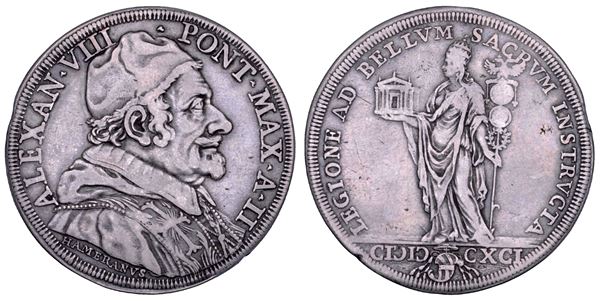 STATO PONTIFICIO. ALESSANDRO VIII (Pietro Ottoboni), 1689-1691. Piastra A. II/1691. Roma.