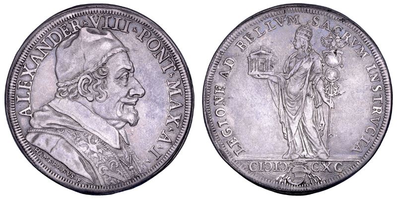 Pietro Ottoboni (Alessandro VIII), Piastra A. I/1690 con busto e personificazione della Chiesa