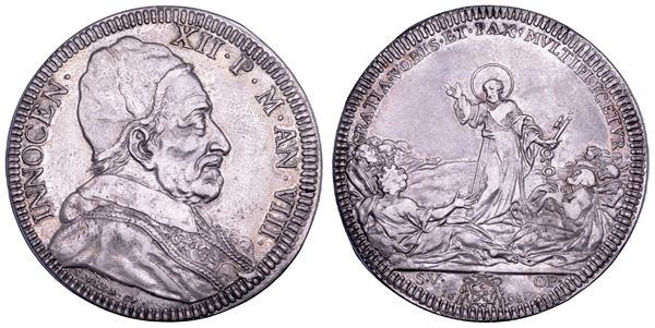 STATO PONTIFICIO. INNOCENZO XII (Antonio Pignatelli), 1691-1700. Piastra A. VIII/1698. Roma.