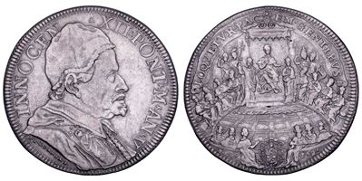Innocenzo XII (Antonio Pignatelli), Piastra (doppio ducatone) “LOQVETVR PACEM GENTIBVS”, 1691–170...