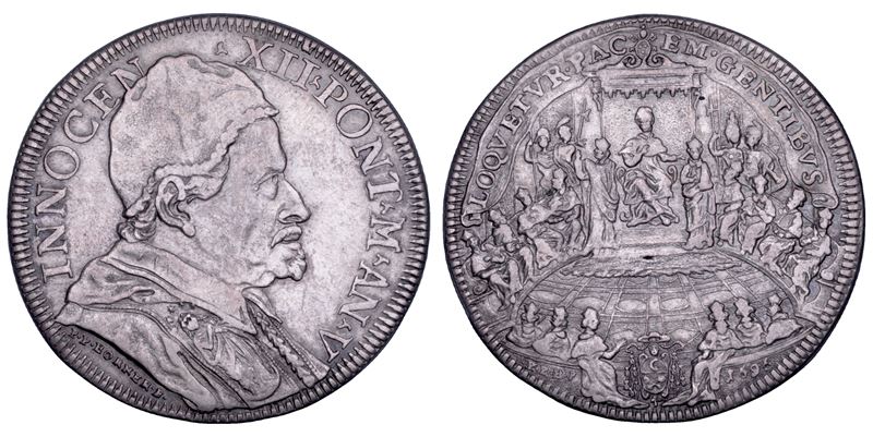 STATO PONTIFICIO. INNOCENZO XII (Antonio Pignatelli), 1691-1700. Piastra A. V/1696. Roma.  - Asta Numismatica - Cambi Casa d'Aste