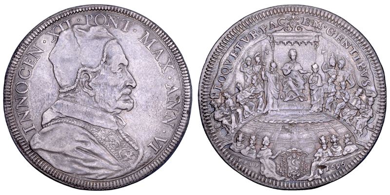 STATO PONTIFICIO. INNOCENZO XII (Antonio Pignatelli), 1691-1700. Piastra A. VI/1696. Roma.  - Auction Numismatics - Cambi Casa d'Aste