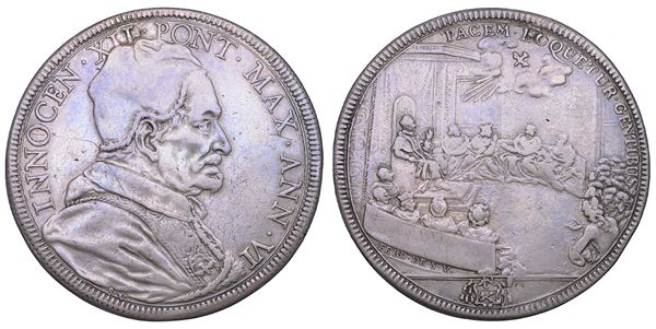 STATO PONTIFICIO. INNOCENZO XII (Antonio Pignatelli), 1691-1700. Piastra A. VI. Roma.