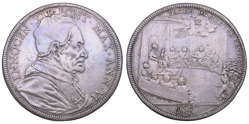STATO PONTIFICIO. INNOCENZO XII (Antonio Pignatelli), 1691-1700. Piastra A. VI. Roma.  - Auction Numismatics - Cambi Casa d'Aste