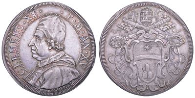 Clemente XI (Giovanni Francesco Albani), Stato Pontificio, Piastra A. XV con busto a sinistra