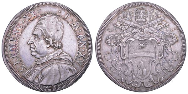 STATO PONTIFICIO. CLEMENTE XI (Giovanni Francesco Albani), 1700-1721. Piastra A. XV. Roma.