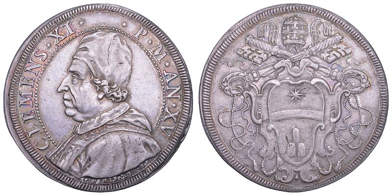 STATO PONTIFICIO. CLEMENTE XI (Giovanni Francesco Albani), 1700-1721. Piastra A. XV. Roma.  - Asta Numismatica - Cambi Casa d'Aste