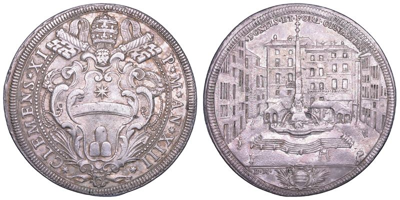 STATO PONTIFICIO. CLEMENTE XI (Giovanni Francesco Albani), 1700-1721. Piastra A. XIII. Roma.  - Asta Numismatica - Cambi Casa d'Aste