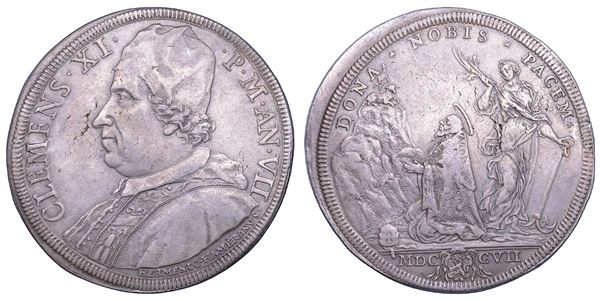 STATO PONTIFICIO. CLEMENTE XI (Giovanni Francesco Albani), 1700-1721. Piastra A. VII/1707. Roma.