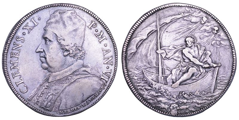 STATO PONTIFICIO. CLEMENTE XI (Giovanni Francesco Albani), 1700-1721. Piastra A. VI. Roma.  - Asta Numismatica - Cambi Casa d'Aste
