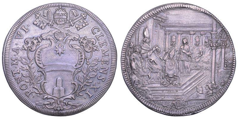 STATO PONTIFICIO. CLEMENTE XI (Giovanni Francesco Albani), 1700-1721. Piastra A. VI. Roma.  - Auction Numismatics - Cambi Casa d'Aste